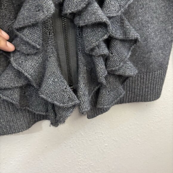 Juicy Couture Cashmere Blend Zipped Ruffled 3/4 Sleeve Cardigan Women Medium - Picture 6 of 14
